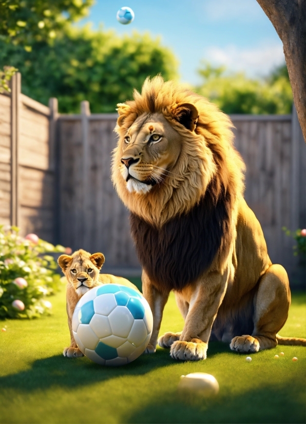 Plant, Masai Lion, Sports Equipment, Sky, Lion, Grass