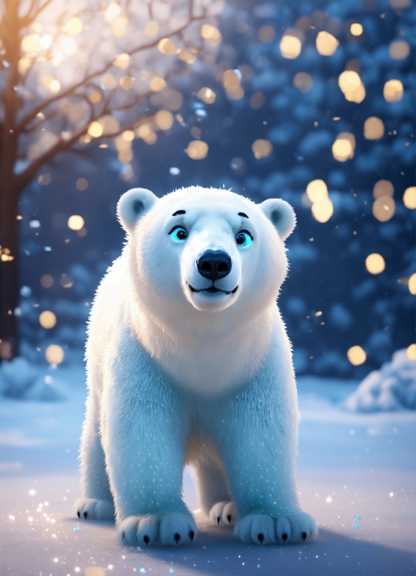 Polar Bear, Sky, Snow, Carnivore, Tree, Plant