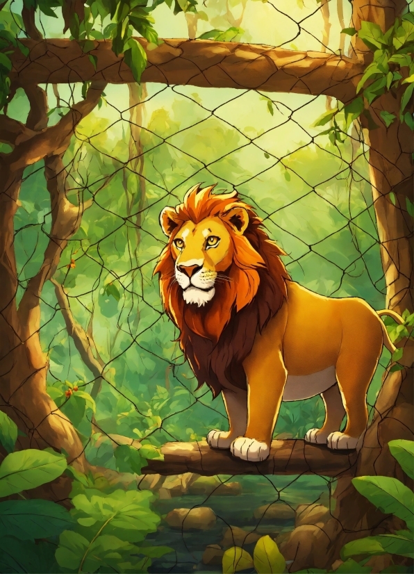 Organism, Carnivore, Felidae, Lion, Cartoon, Painting