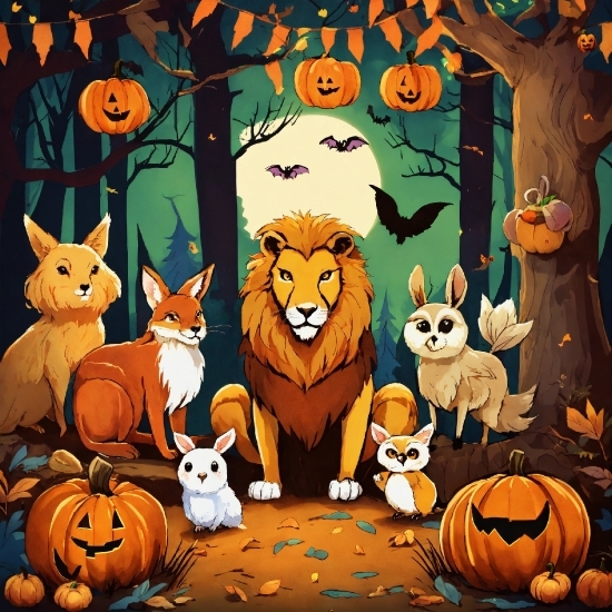 Cartoon, Pumpkin, Orange, Art, Organism, Carnivore