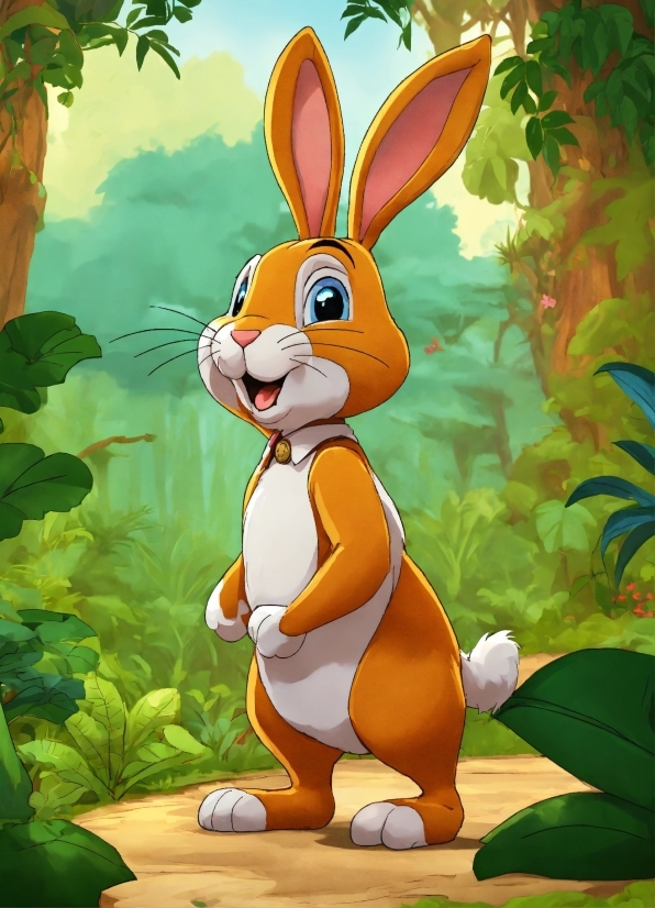 Rabbit, Cartoon, Plant, Nature, Organism, Painting