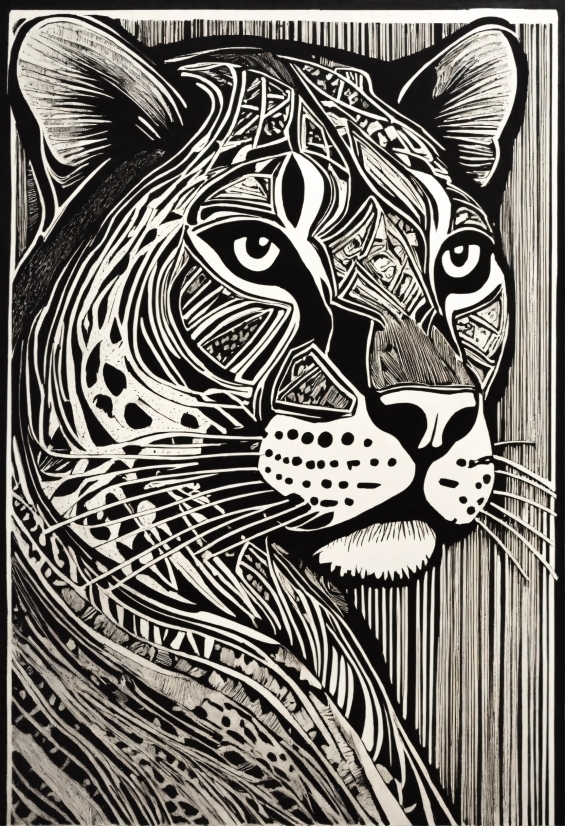 Black, Carnivore, Style, Art, Blackandwhite, Whiskers