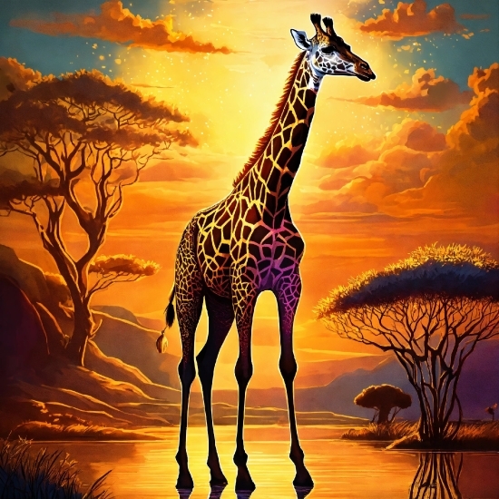 Sky, Plant, Cloud, Giraffe, Photograph, Giraffidae