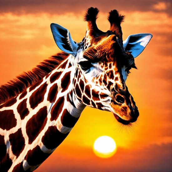 Giraffe, Giraffidae, Sky, Neck, Organism, Cloud