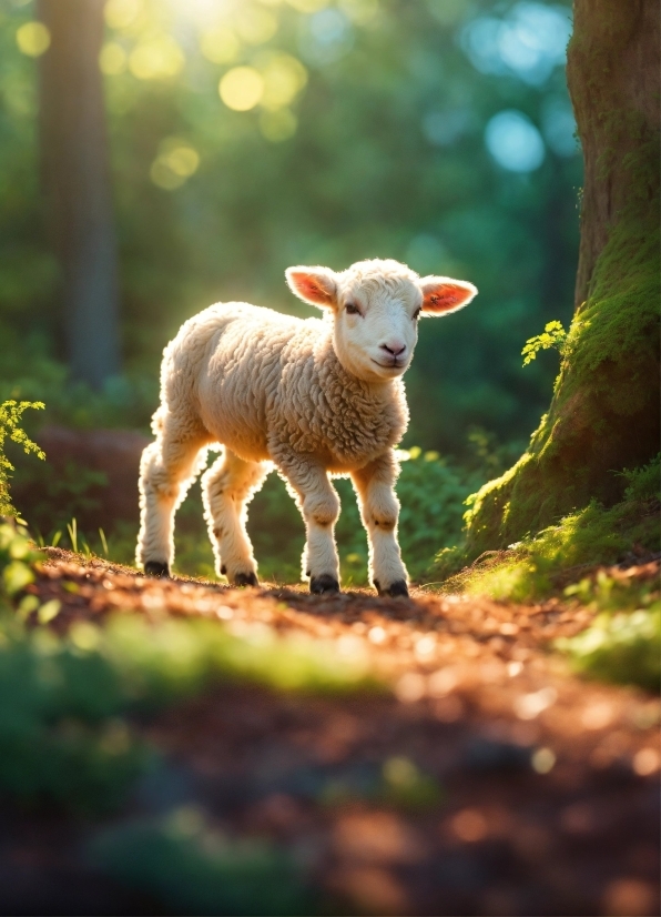 Plant, Sheep, Sunlight, Wood, Grass, Natural Landscape