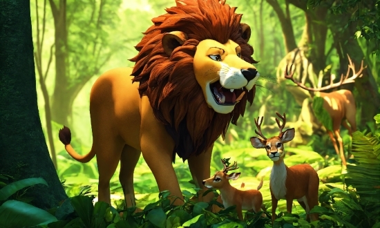 Plant, Organism, Felidae, Lion, Cartoon, Grass