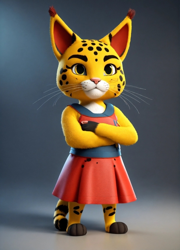 Toy, Felidae, Gesture, Cartoon, Yellow, Headgear