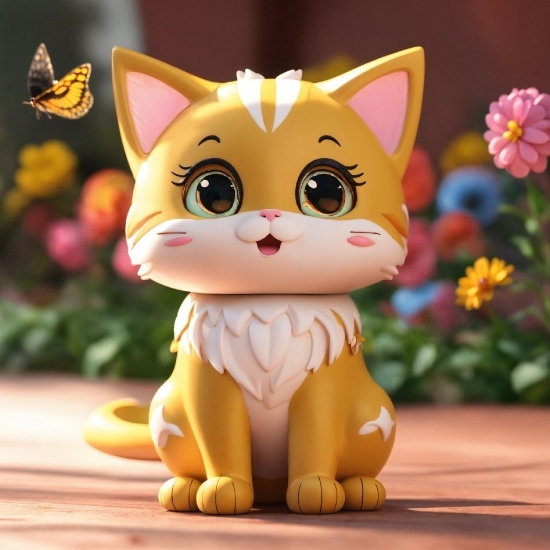 Cat, Toy, Felidae, Cartoon, Yellow, Plant