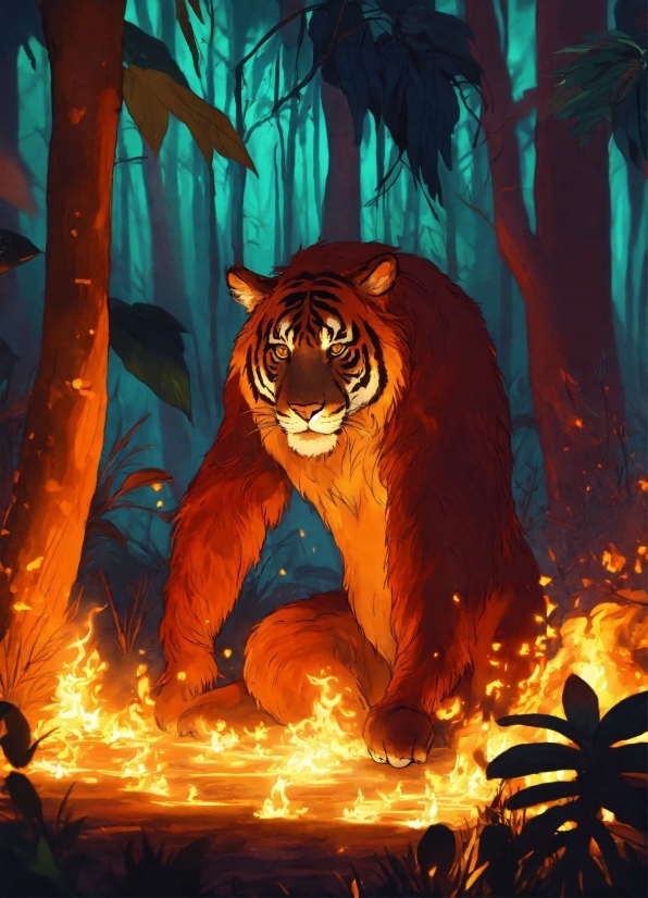 Cartoon, Orange, Carnivore, Felidae, Art, Big Cats