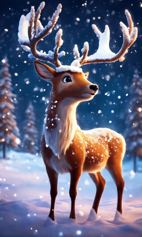 Plant, Photograph, Deer, Light, Nature, Snow