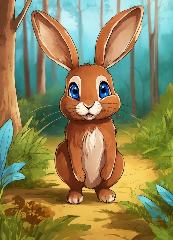 Cartoon, Plant, Rabbit, Organism, Ear, Grass