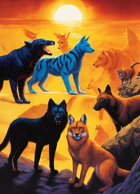 Vertebrate, Felidae, Carnivore, Mammal, Art, Painting