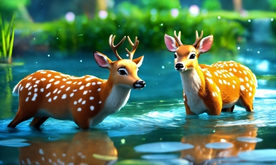 Water, Green, Nature, Deer, Organism, Natural Landscape