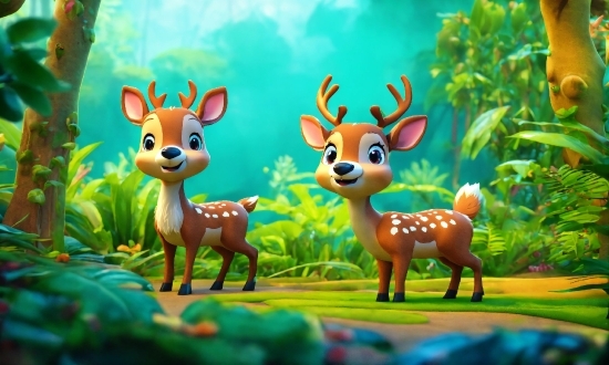 Plant, Green, Deer, Organism, Natural Landscape, Cartoon