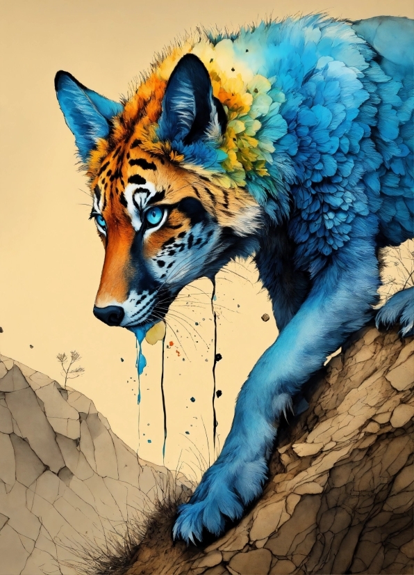 Azure, Carnivore, Organism, Felidae, Painting, Big Cats