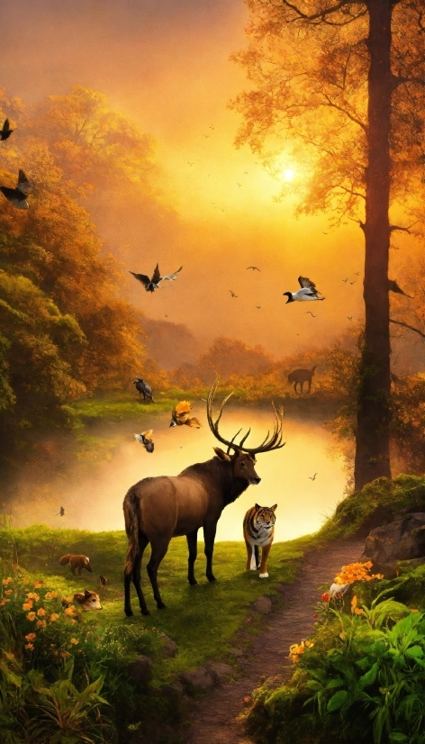 Plant, Ecoregion, Vertebrate, Cloud, Elk, Light