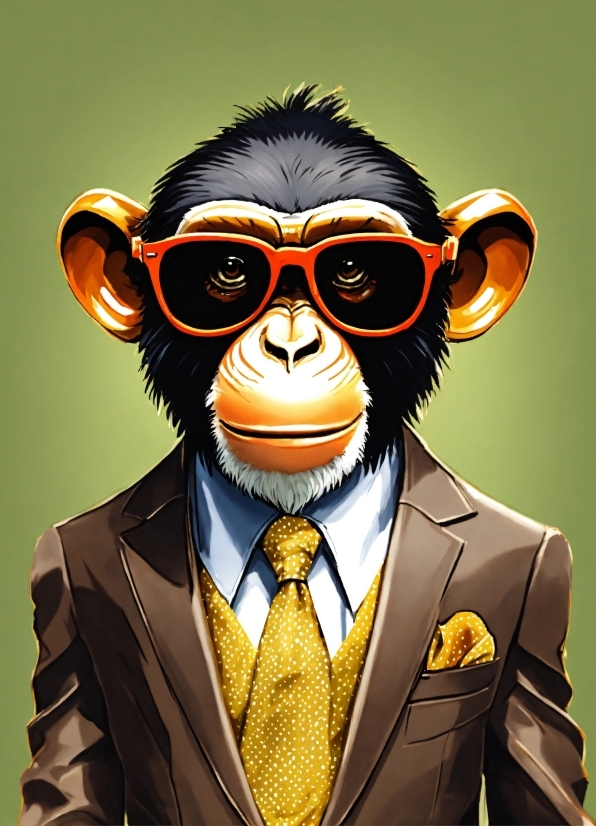 Primate, Tie, Cartoon, Art, Eyewear, Dress Shirt