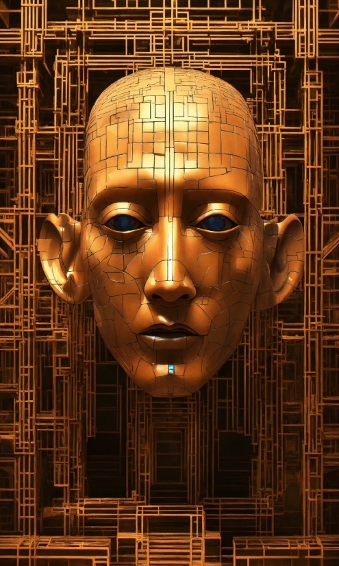 Head, Sculpture, Art, Symmetry, Metal, Facial Hair