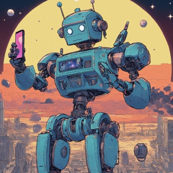 Blue, Cartoon, Art, Machine, Space, Electric Blue