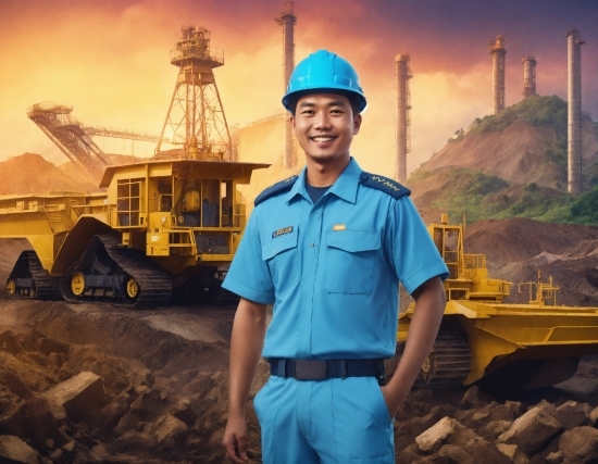 Smile, Sky, Hard Hat, Workwear, Helmet, Vehicle