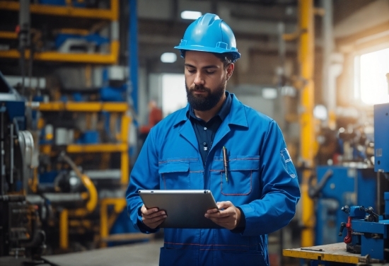 Workwear, Hard Hat, Blue, Helmet, Tradesman, Sleeve