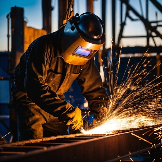 Grinding, Welder, Welding Helmet, Sky, Steelworker, Workwear