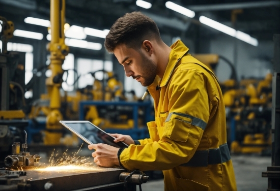 Workwear, Yellow, Engineering, Factory, Technology, Machine