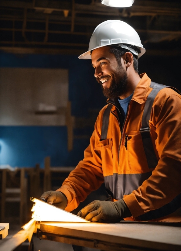 Hard Hat, Helmet, Smile, Workwear, Sleeve, Tradesman