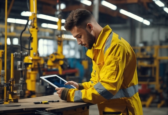 Workwear, Sleeve, Yellow, Engineer, Tradesman, Engineering