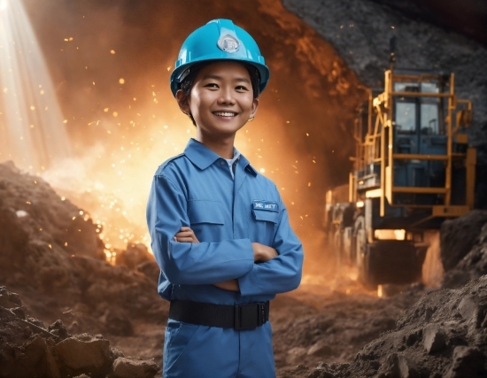 Workwear, Hard Hat, Smile, Helmet, Human, Flash Photography