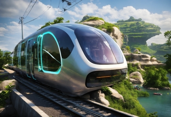 Train, Cloud, Sky, Vehicle, Plant, Rolling Stock