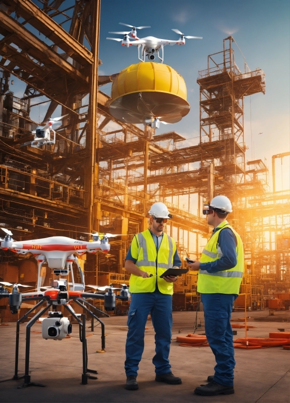 Sky, Hard Hat, Workwear, Highvisibility Clothing, Infrastructure, Yellow