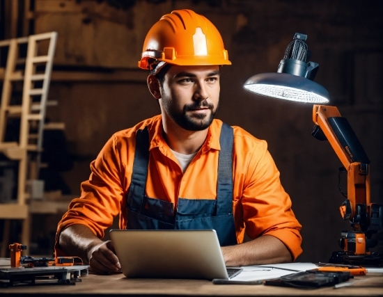 Hard Hat, Laptop, Workwear, Helmet, Computer, Engineer