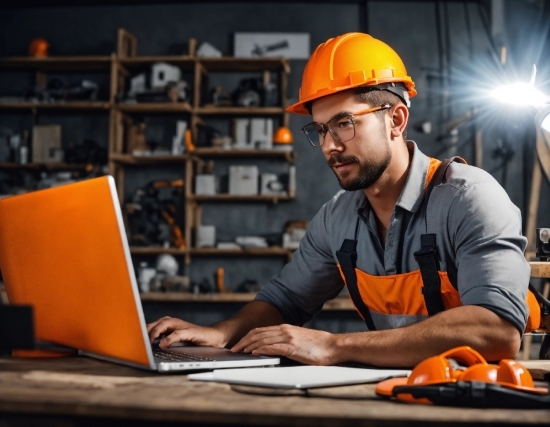 Glasses, Computer, Personal Computer, Laptop, Hard Hat, Workwear