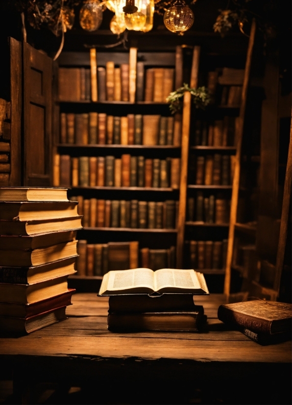 Brown, Bookcase, Furniture, Shelf, Light, Publication