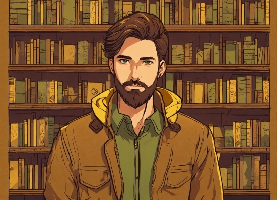 Bookcase, Book, Shelf, Beard, Publication, Facial Hair