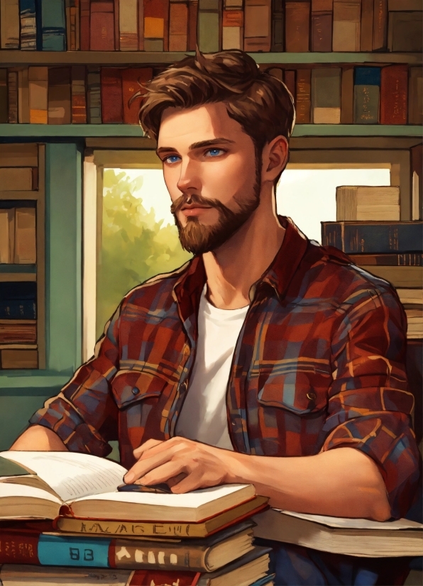 Beard, Window, Book, Publication, Tartan, Plaid