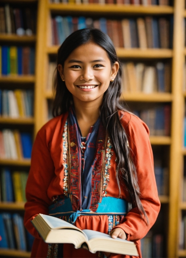 Smile, Chin, Facial Expression, Bookcase, Shelf, Happy