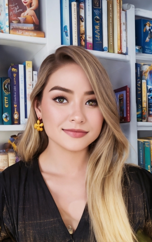 Forehead, Cheek, Lip, Smile, Bookcase, Eyebrow