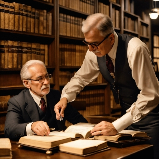 Glasses, Table, Gesture, Whitecollar Worker, Book, Tie