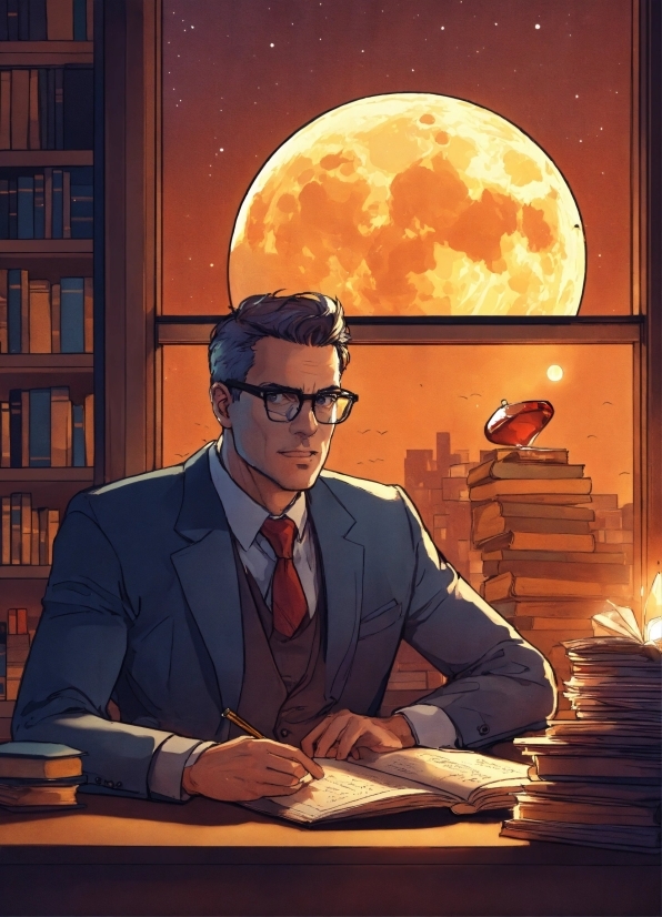 Glasses, Moon, Tie, World, Cartoon, Art