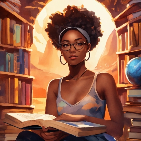 Glasses, Vision Care, Eyewear, Book, Shelf, Black Hair