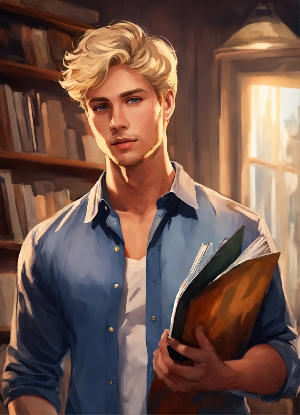 Chin, Dress Shirt, Jaw, Neck, Sleeve, Bookcase