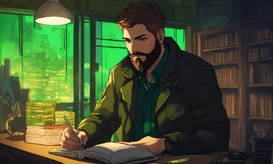 Beard, Art, Facial Hair, Games, Illustration, Desk