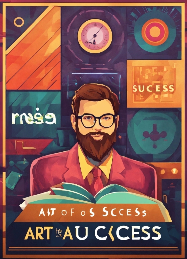 Glasses, Clock, Font, Poster, Beard, Publication