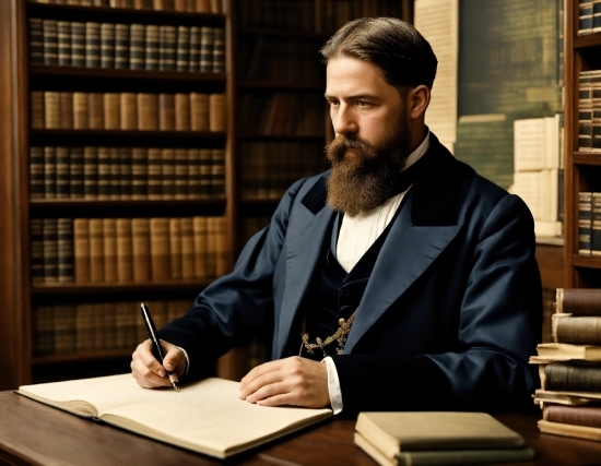 Table, Coat, Beard, Book, Shelf, Desk