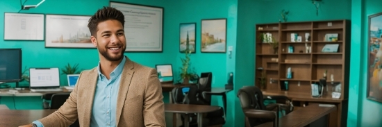 Smile, Building, Green, Shelf, Table, Chair