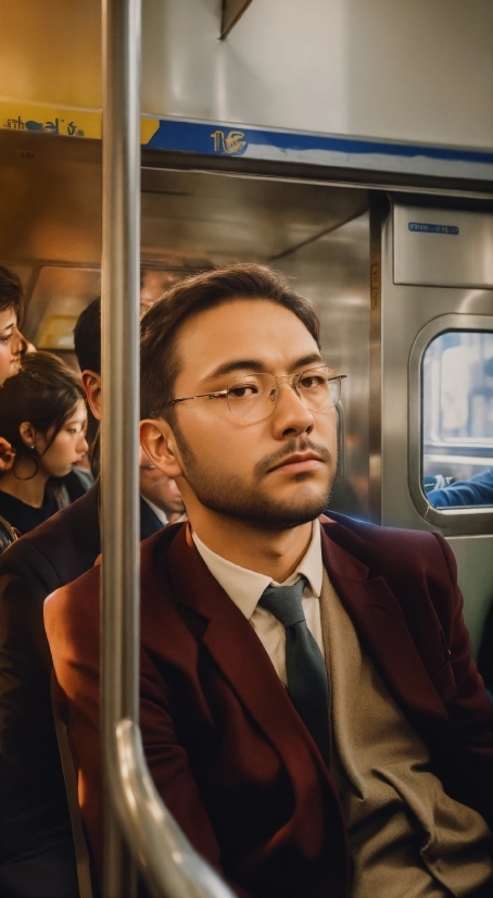 Forehead, Vision Care, Eyewear, Train, Tie, Passenger