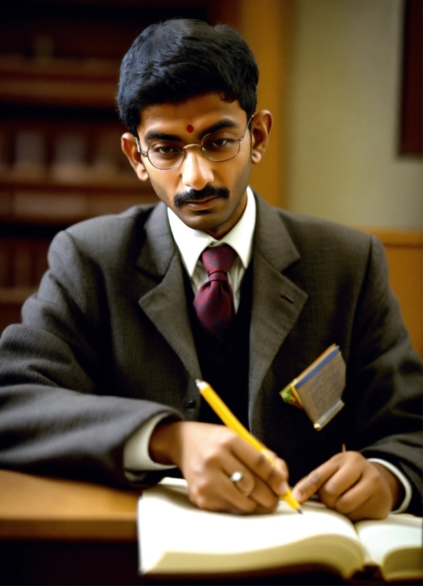 Glasses, Hand, Microphone, Tie, Suit, Collar