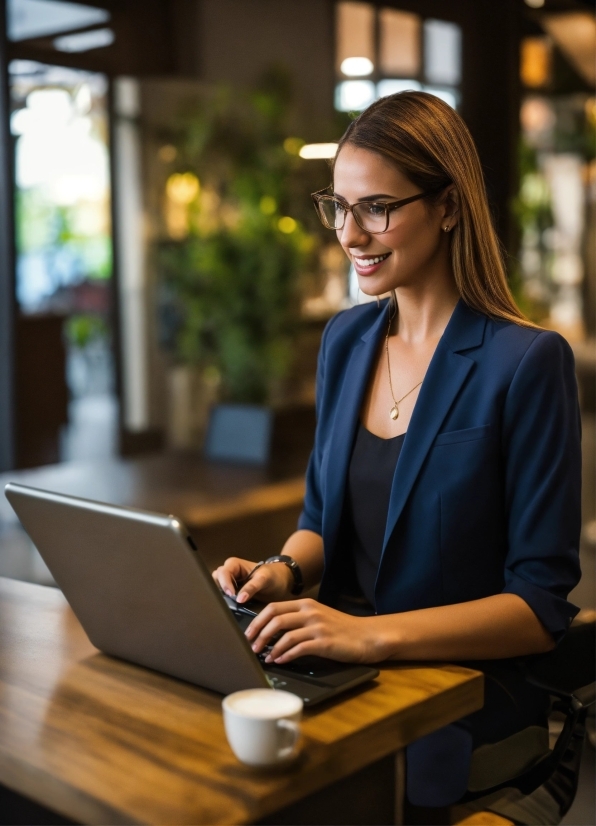 Glasses, Smile, Table, Computer, Personal Computer, Laptop